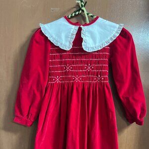 Red Velvet Vintage Holiday Dress Girls Polly Flinders 7 Smocked